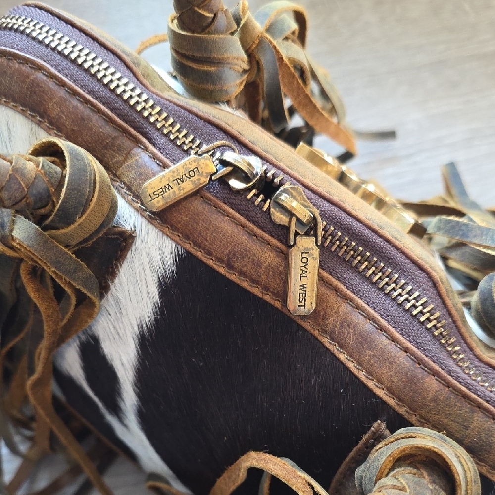 Myra Bag Black and White Cowhide Fringe Shoulder Bag - Picture 8 of 10